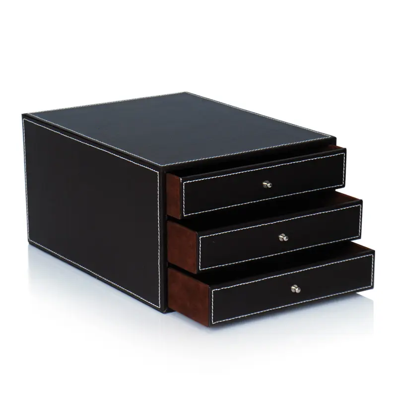 7 Compartments Pu Leather Desk Accessories Desk Organizer Collection  Stationery Storage Box Tidy Desktop Office Stationery Box Black